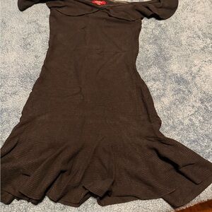 Guess Black Off-Shoulder Ribbed Midi Dress